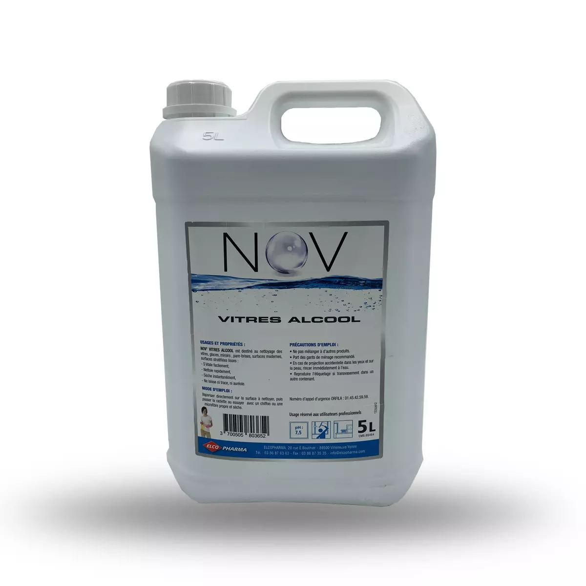 Bidon 5L de nettoyant pour vitres NOV de face 