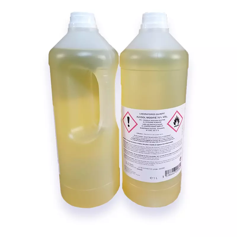 2 bouteilles 1L alcool modifié à 70% laboratoires Gilbert