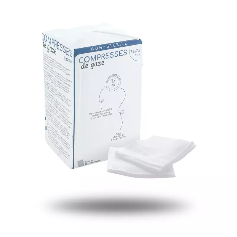 Boite de Compresses de gaze non stériles 16 plis EUROMEDIS - 10 x 10 cm - 17 fils