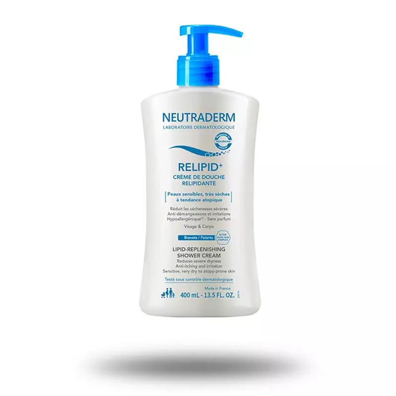 Flacon de 400 mL de crème douche relipidante NEUTRADERM
