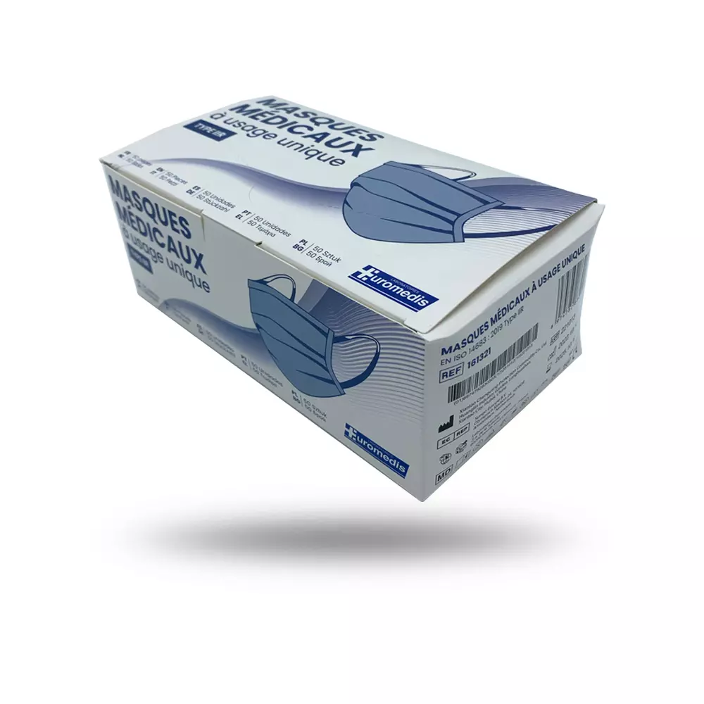 Image d'une boîte de masque médicaux à usage unique  Euromedis 