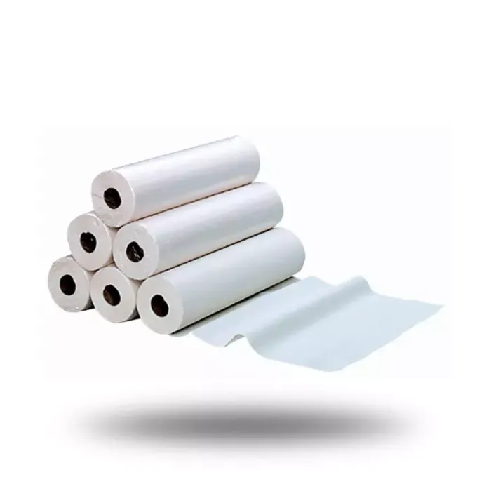 Draps d'examen Gaufré Collé J269GSM en ouate plastifiée blanche 
