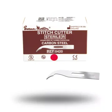 Packaging coupe fils swann morton court stérile en acier carbone.