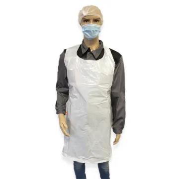 Tablier blanc en plastique porté par un mannequin