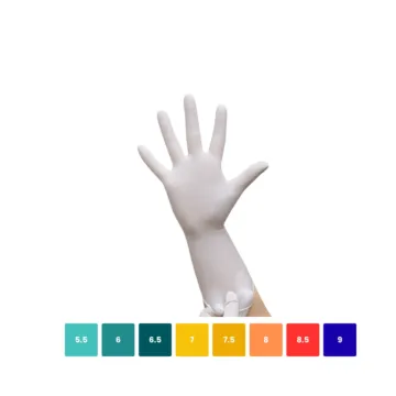 Un gant FINESSIS ZERO : gant de chirurgie sans latex et sans accélérateurs et l'ensemble des tailles disponibles.