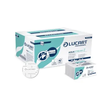 Un carton d'essuie-main et son étui de AquaStream Z : essuie-mains pliés en Z, No Clog certifié