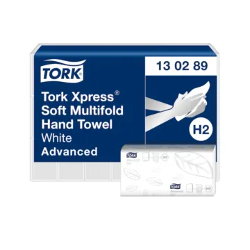 Un emballage d'essuie-mains et un étui Tork Xpress® H2 Advanced : essuie-mains interfoliés pliage Z 130289