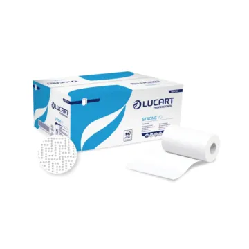 Un carton d'essuie-main et son rouleau de Lucart STRONG 70 : rouleau papier essuie-main pour distributeur