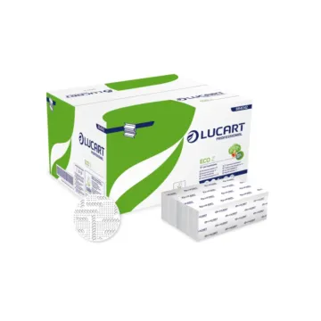 Un carton d'essuie-mains et son étui de Lucart ECO Z : Essuie-mains pliés en Z, 3 000 feuilles