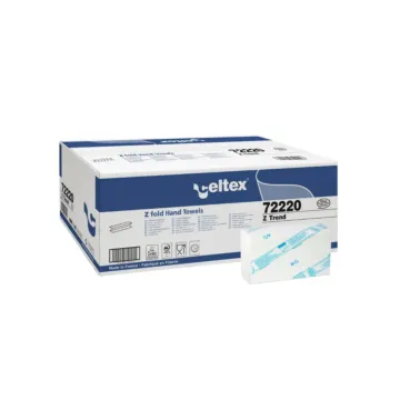 Un carton et son étui d'essuie-mains Celtex Z Trend : essuie-mains professionnel plié en Z