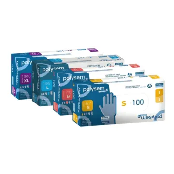 Ensemble des conditionnements disponibles de gant d'examen nitrile Polysem 290 avec manchette longue 290 mm