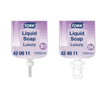 Ensemble des conditionnements disponibles de TORK LUXURY savon liquide : soin parfumé haut de gamme pour l'accueil