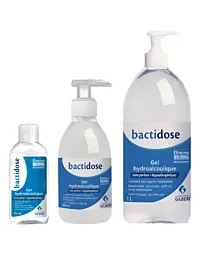 Ensemble de formats de gel hydroalcoolique Bactidose des Laboratoires Gilbert