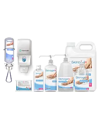 Ensemble des conditionnements disponibles pour le gel désinfectant hydroalcoolique Skinogel + de Franklab