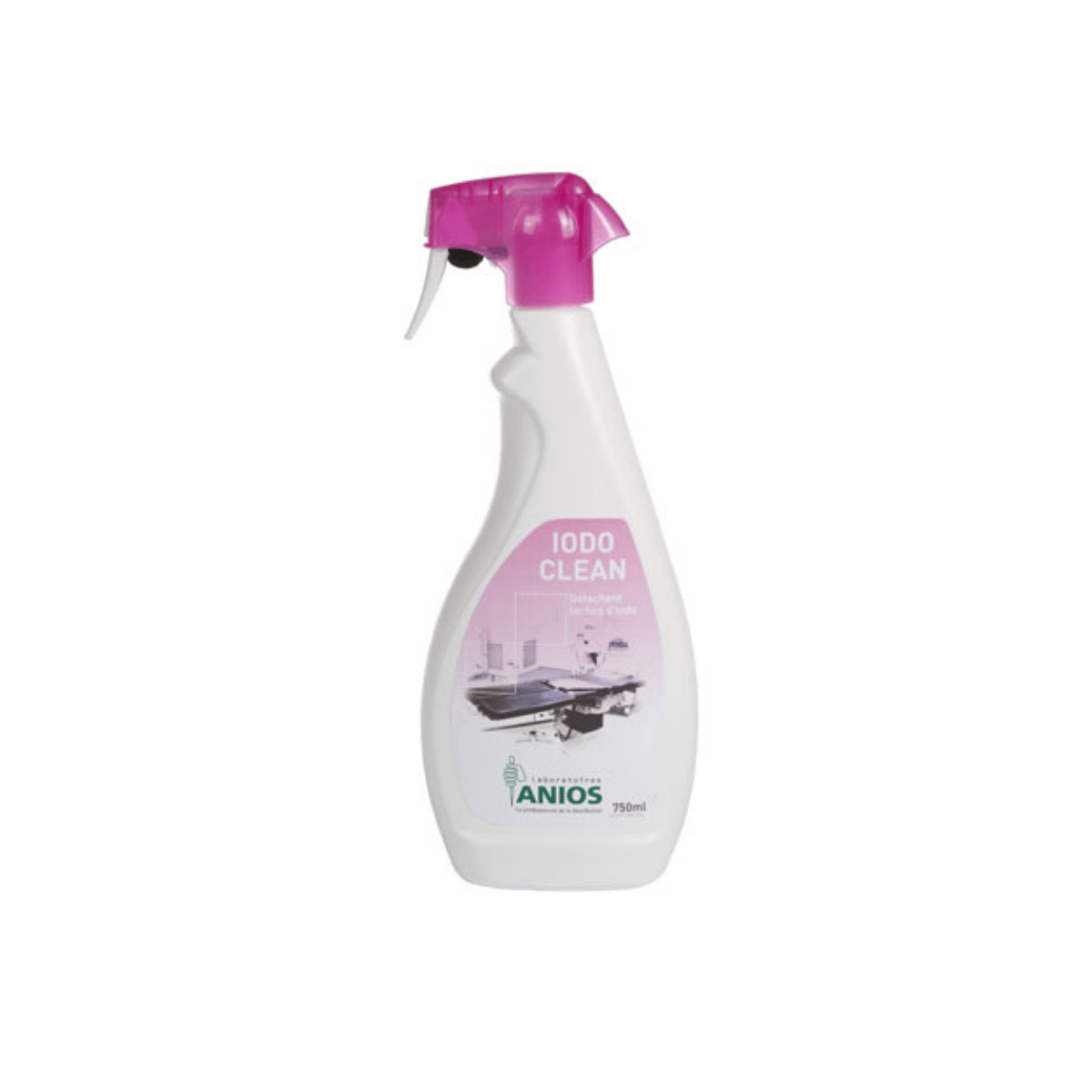 Un spray de 750 ml de IODOCLEAN : détachant taches d'iode pour professionnels de santé