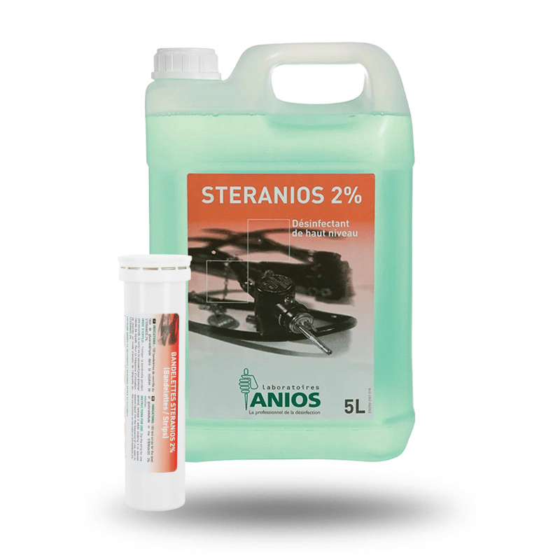 Bidon de 5 litres de Steranions 2 % et son tube de 100 bandelettes de contrôle