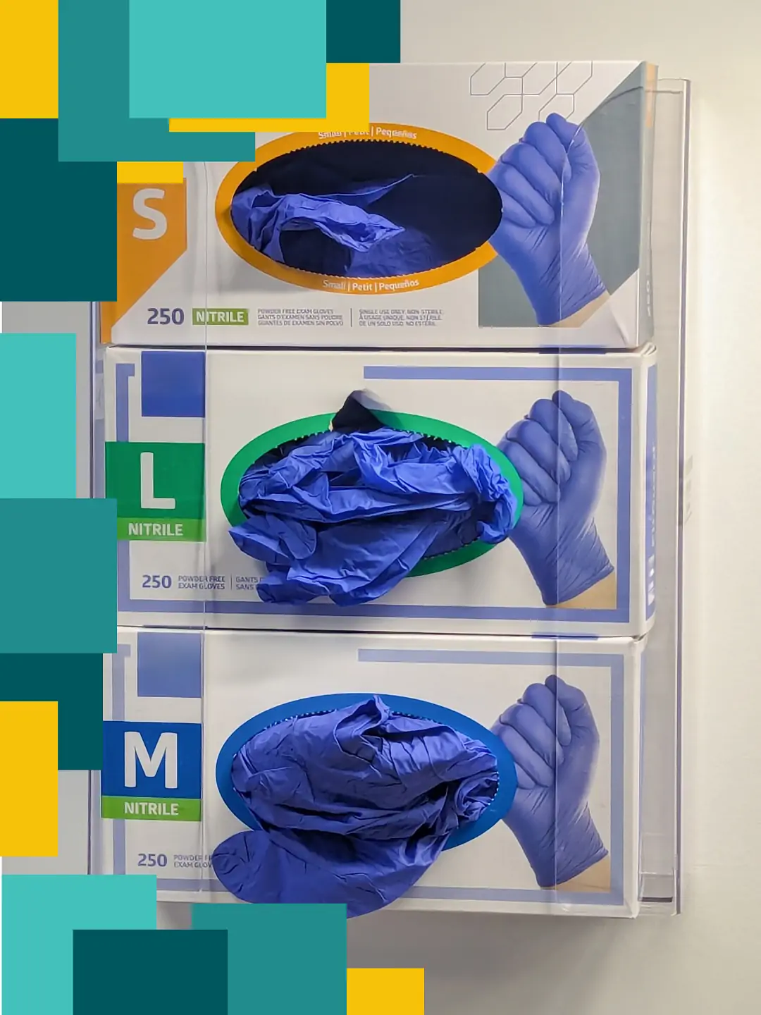 Trois boites de gant bleu de différentes tailles